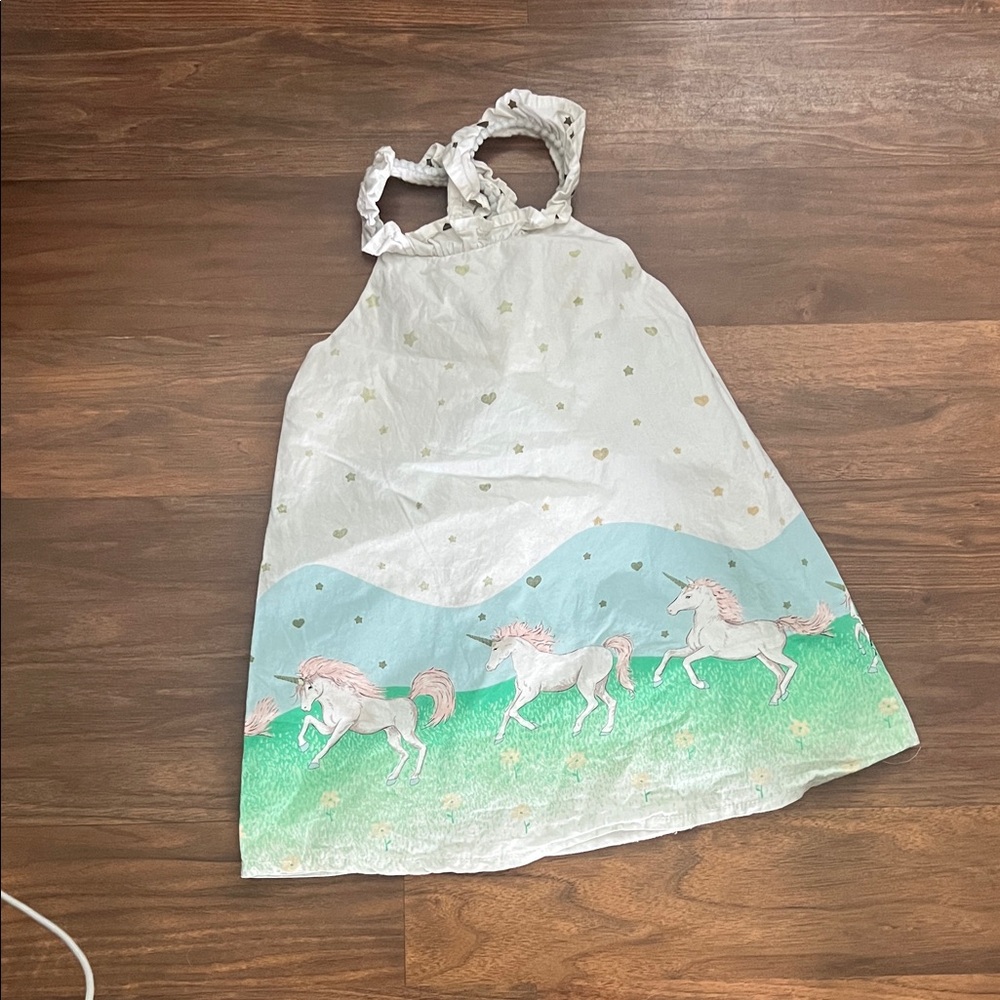 Unicorn Print Dress with Ruffled Straps